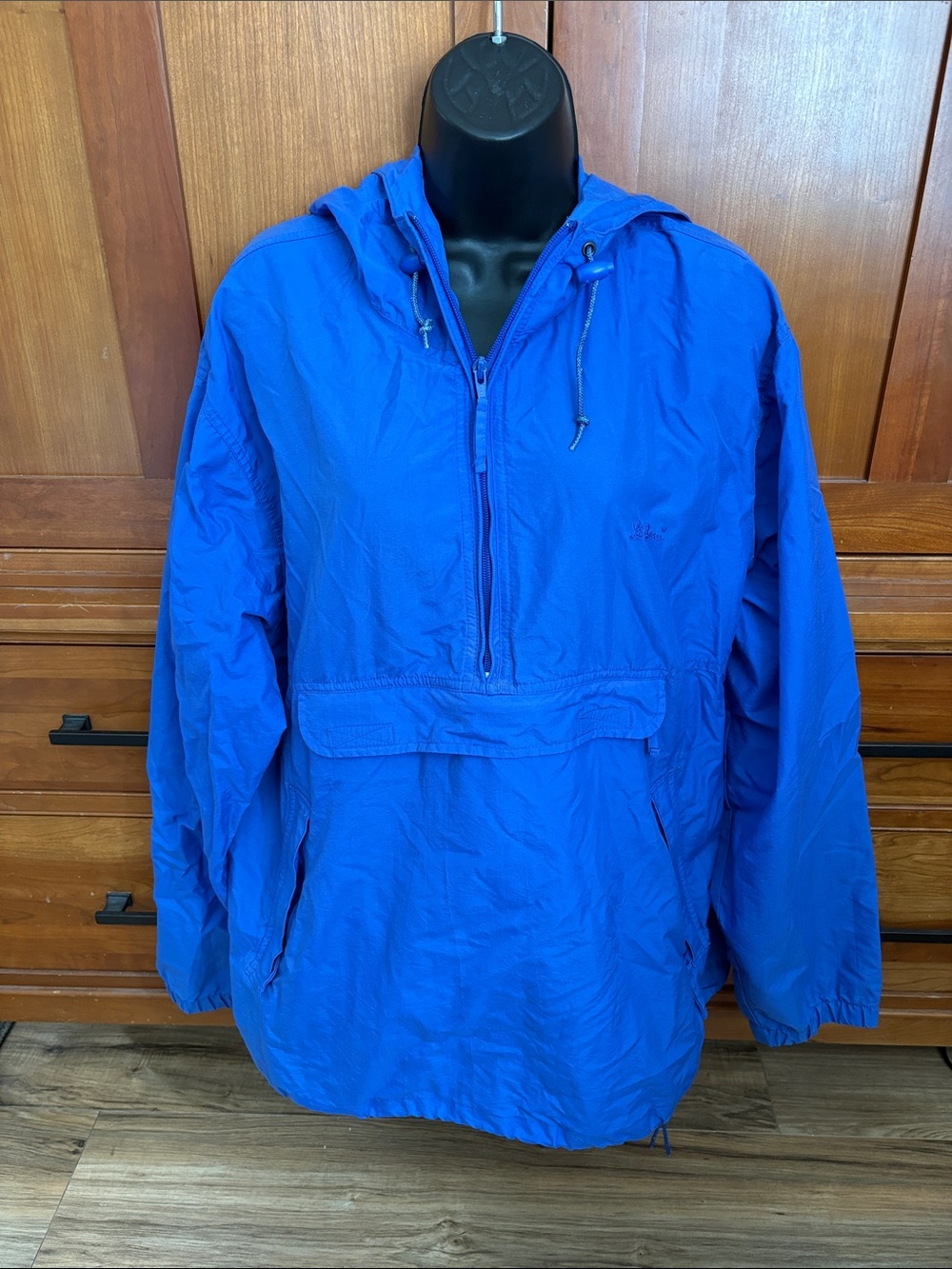 L.L. Bean Bright Blue Hooded Anorak  Half-Zip Windbreaker Pullover